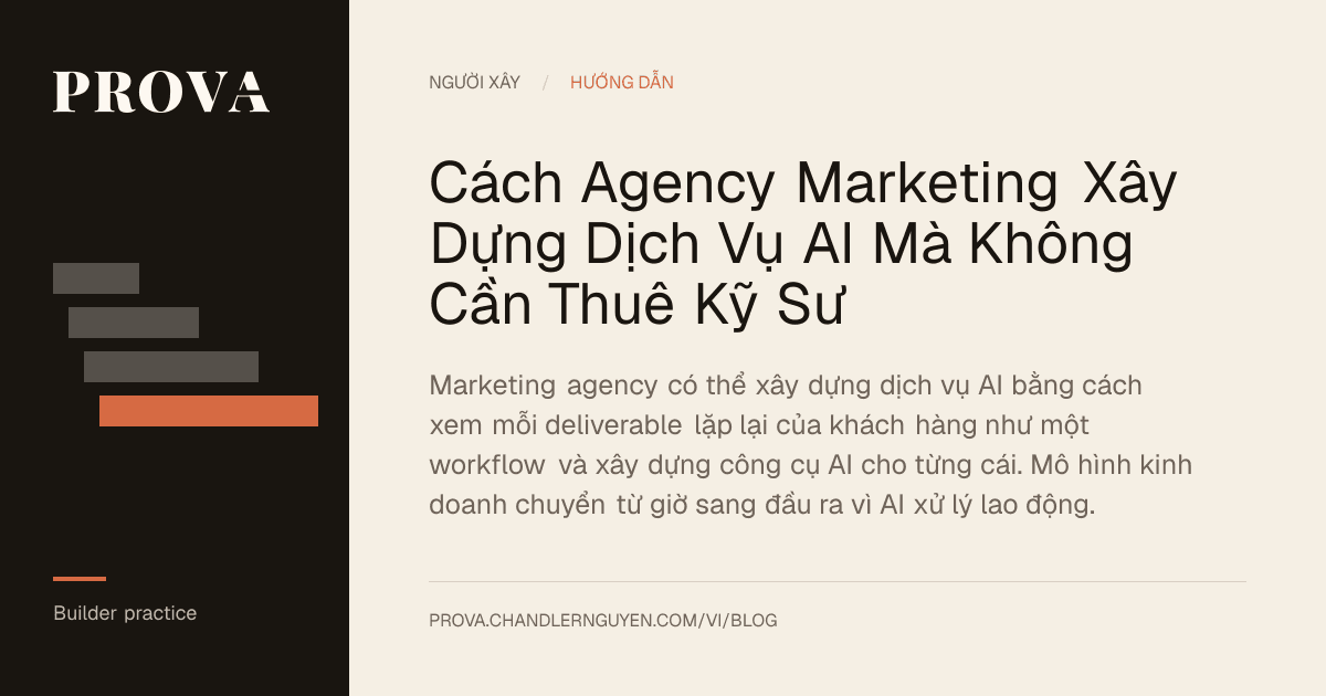 Prova editorial image for a post explaining how marketing agencies can build AI-powered services without hiring engineers.