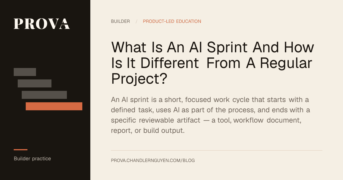Prova editorial image for a post explaining what an AI sprint is for marketers.