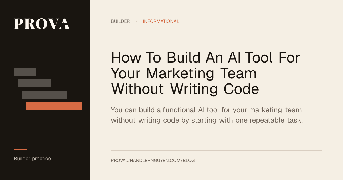 コードを書かずにマーケティングチーム向けAIツールを構築する方法についてのProvaエディトリアル画像。