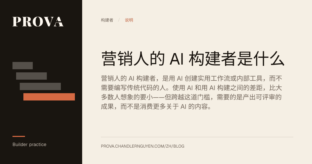 Prova 為解釋市場推廣人 AI 構建者含義所製作的編輯圖片。