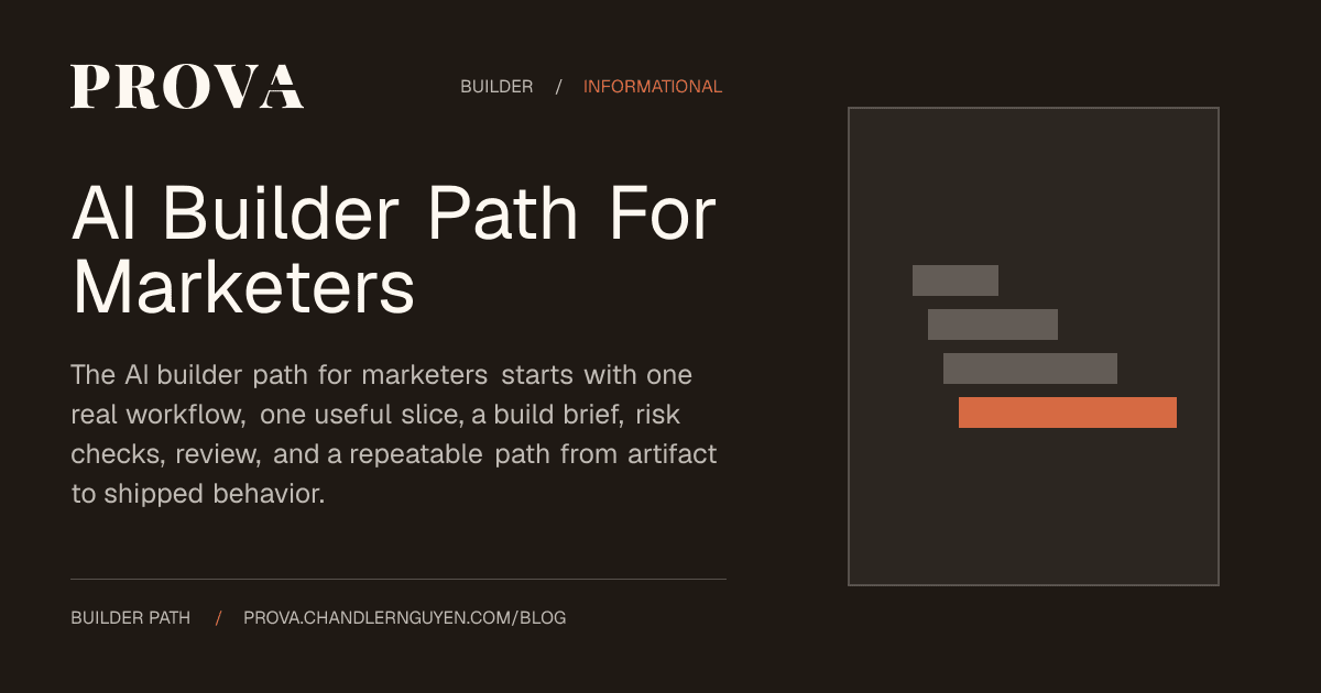 Prova editorial image for the AI builder path for marketers.