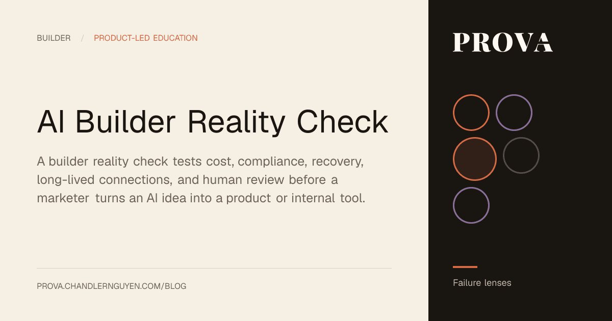 Prova editorial image for a post about AI builder readiness checks before launch.
