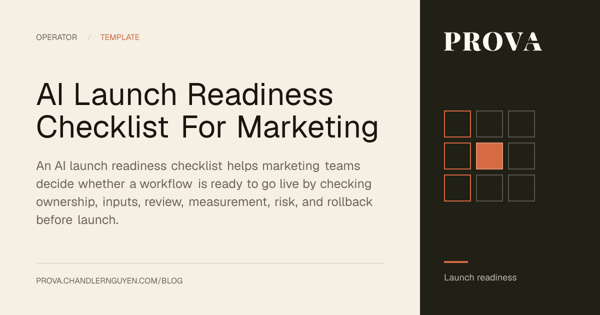 Prova editorial image for an AI launch readiness checklist for marketing teams.