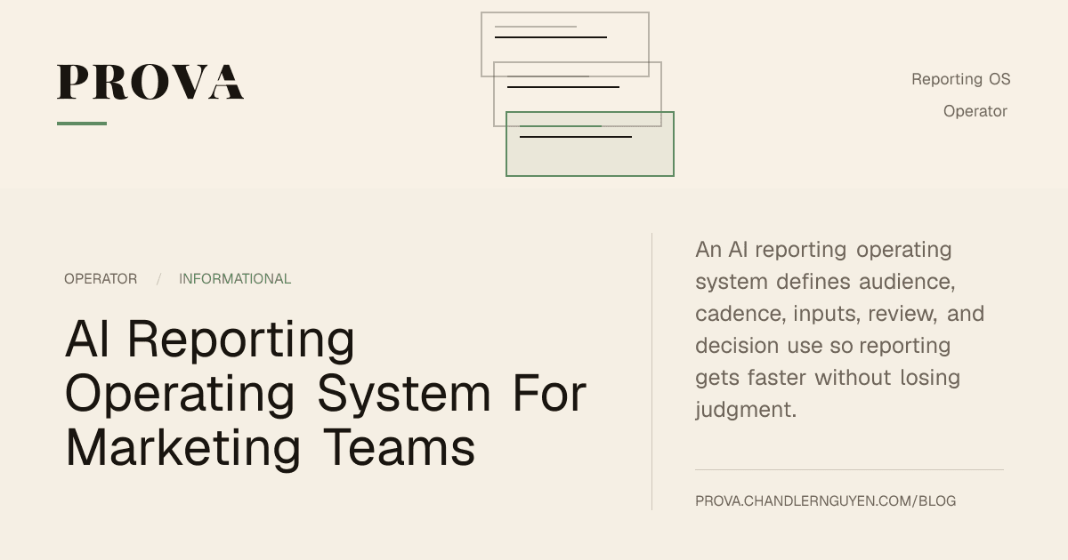 Prova editorial image for an AI reporting operating system for marketing teams.