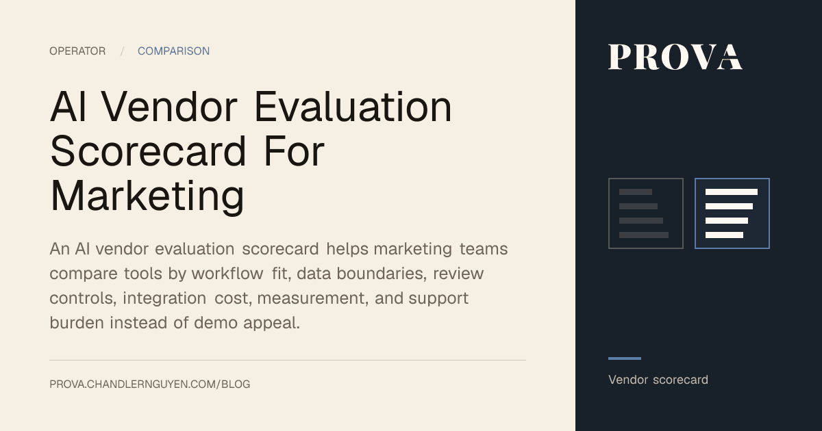 Prova editorial image for an AI vendor evaluation scorecard for marketing teams.