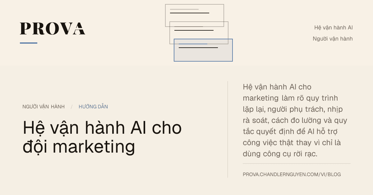 Hình minh họa của Prova về hệ vận hành AI cho đội marketing.