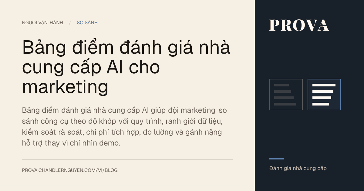 Hình minh họa của Prova cho bảng điểm đánh giá nhà cung cấp AI trong marketing.