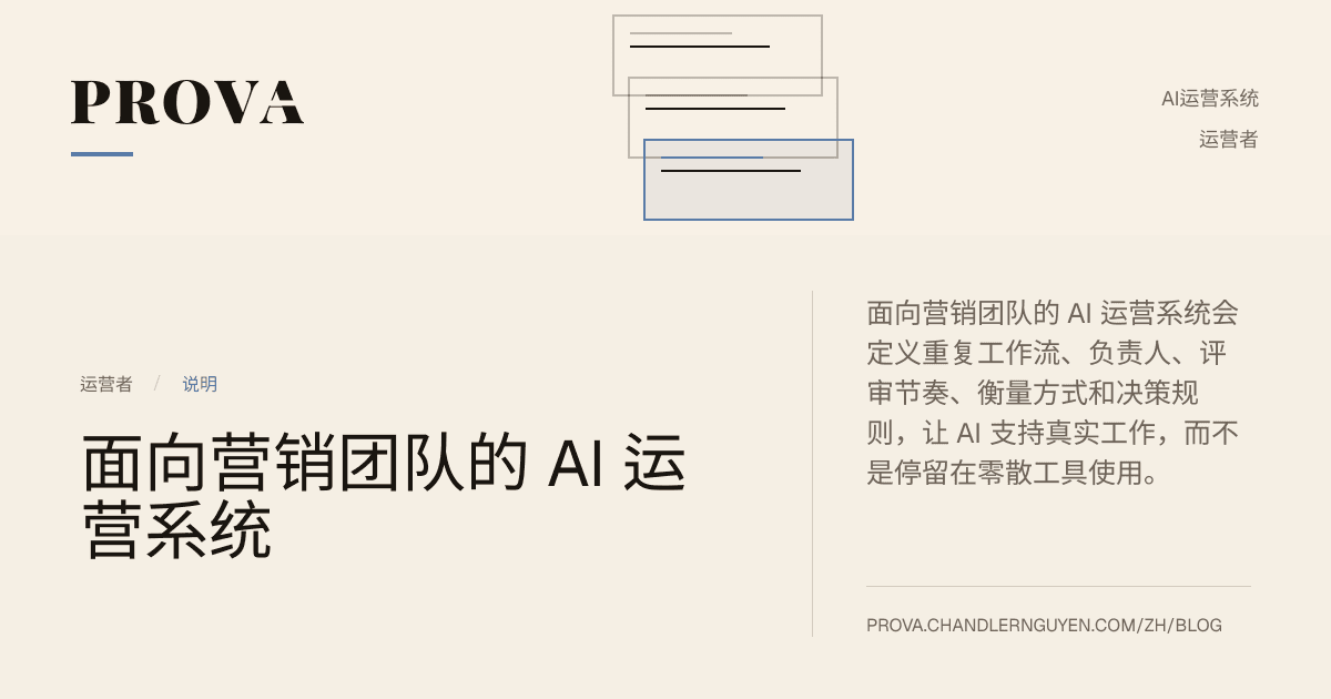 Prova 关于营销团队 AI 运营系统的编辑配图。