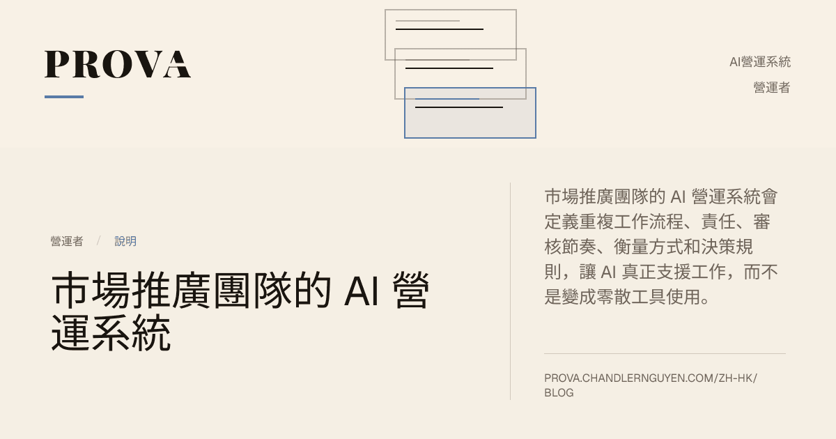 Prova 為市場推廣團隊 AI 營運系統製作的編輯圖片。
