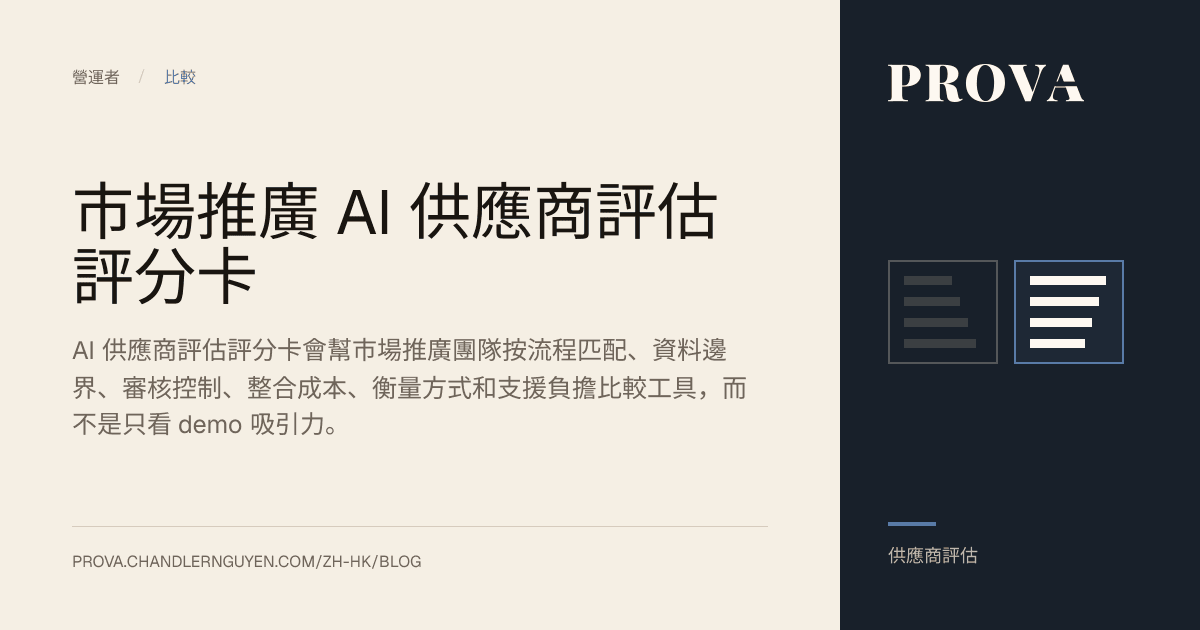 Prova 為市場推廣 AI 供應商評估評分卡製作的編輯圖片。