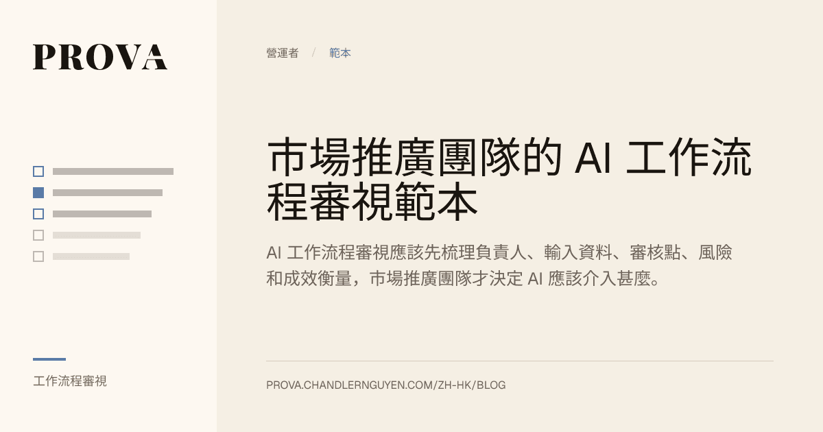Prova 為市場推廣團隊 AI 工作流程審視範本製作的編輯圖片。