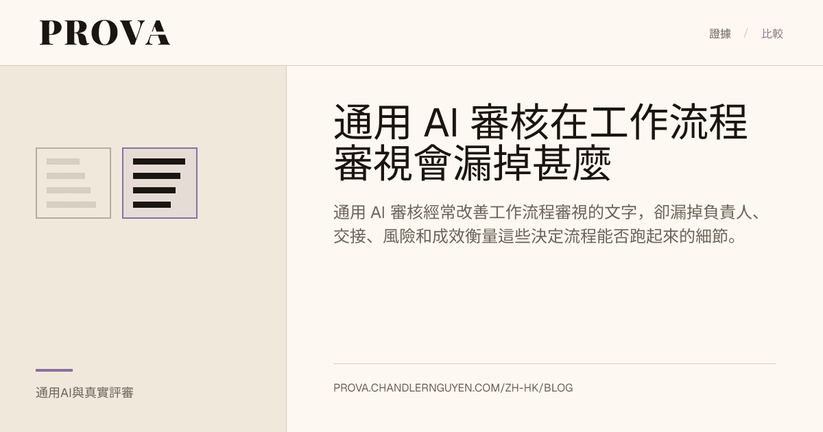 Prova 比較通用 AI 反饋和 Prova 工作流程審核的編輯圖片。