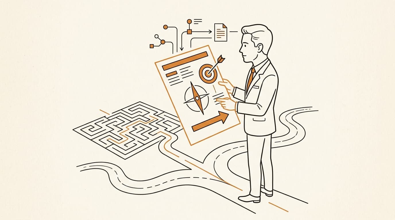 Prova editorial image of AI executive briefs for marketing leaders, one page per module ending in a decision.