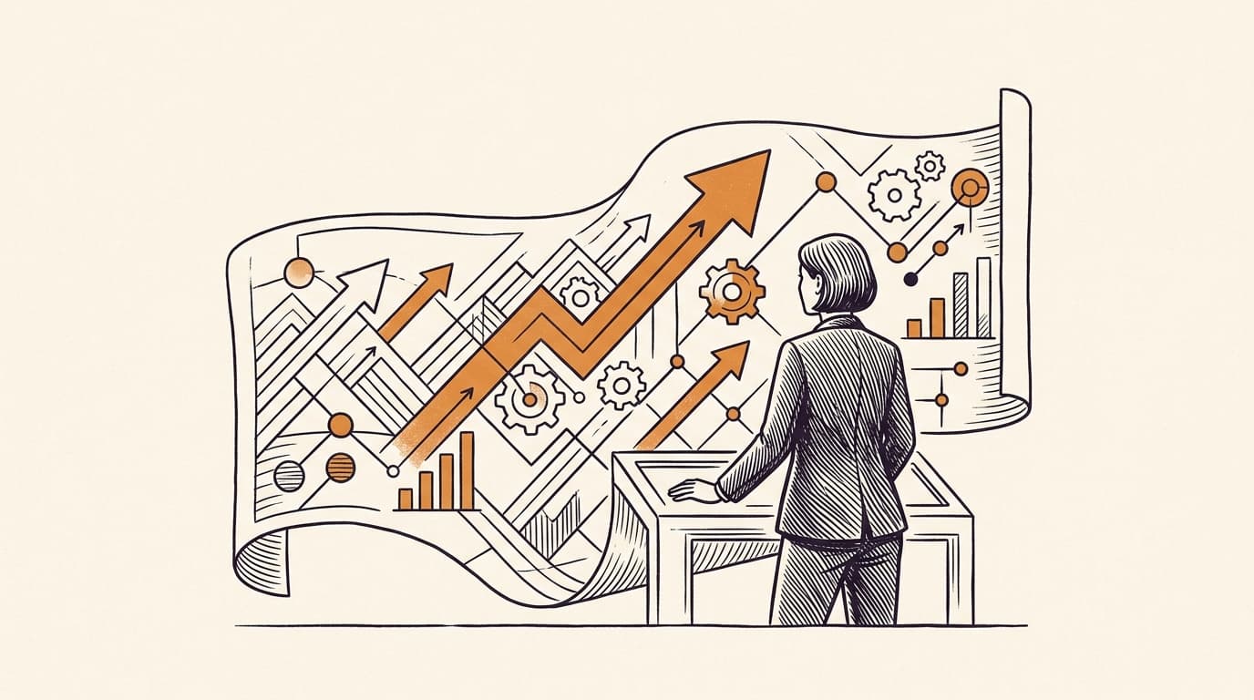 Prova editorial image of an AI ROI estimation worksheet for marketing teams with baseline, time savings, implementation cost, and ROI scenario rows.